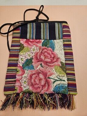 Hand-Embroidered Floral Crossbody Bag in Pink
